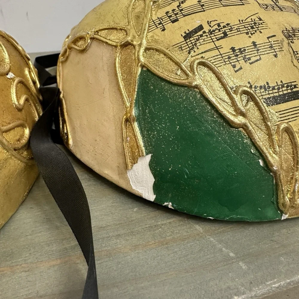 Lot Of 2 Venetian Mardi Gras Mask MASQUERADE CARNIVAL PARTY Gold Hand Painted